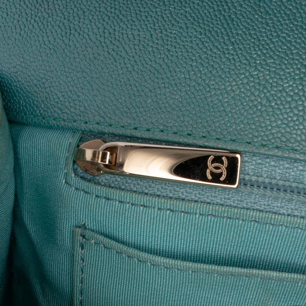 Chanel B Chanel Blue Turquoise Caviar Leather Leather Small Chevron Caviar Statement Flap France
