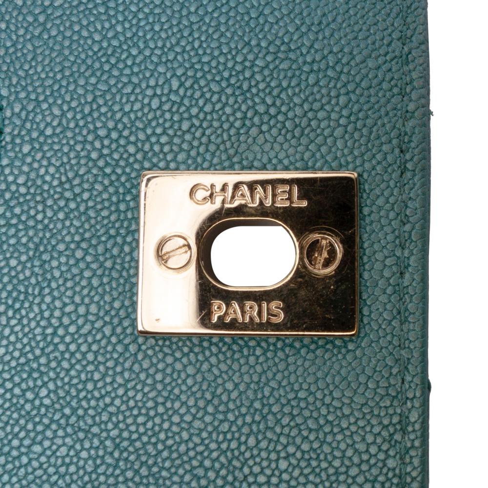 Chanel B Chanel Blue Turquoise Caviar Leather Leather Small Chevron Caviar Statement Flap France