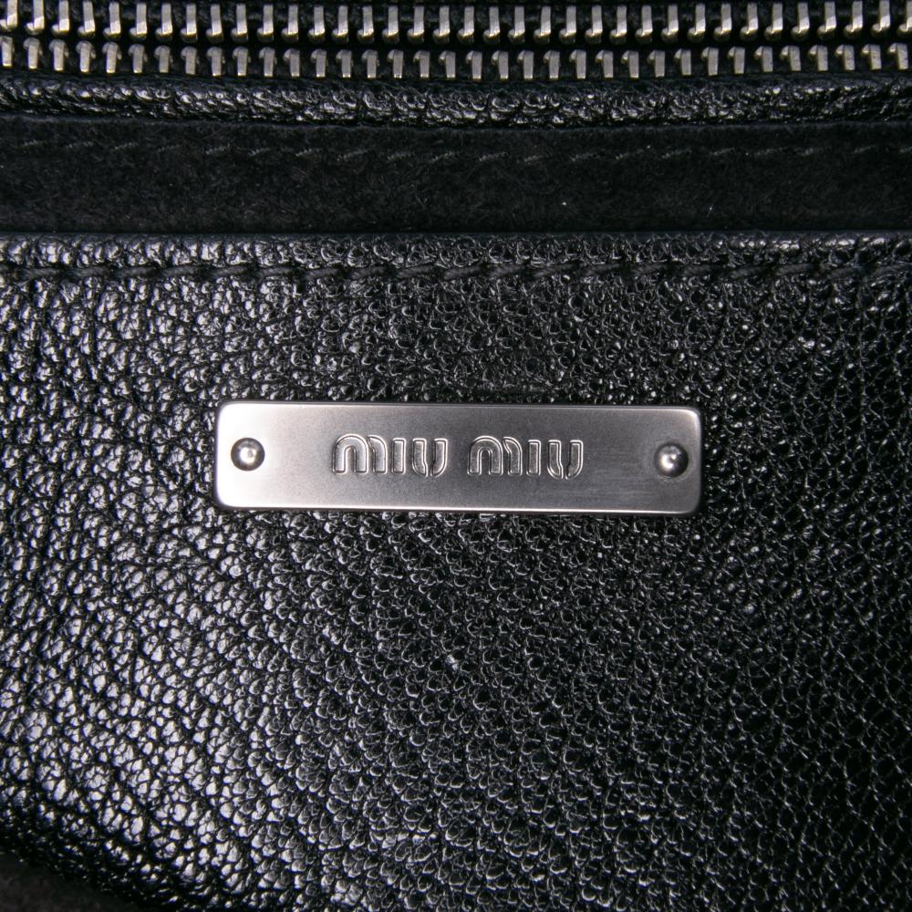 Miu Miu B Miu Miu Black Goatskin Leather Madras Soft Calf Crystal Embellished Crossbody Italy