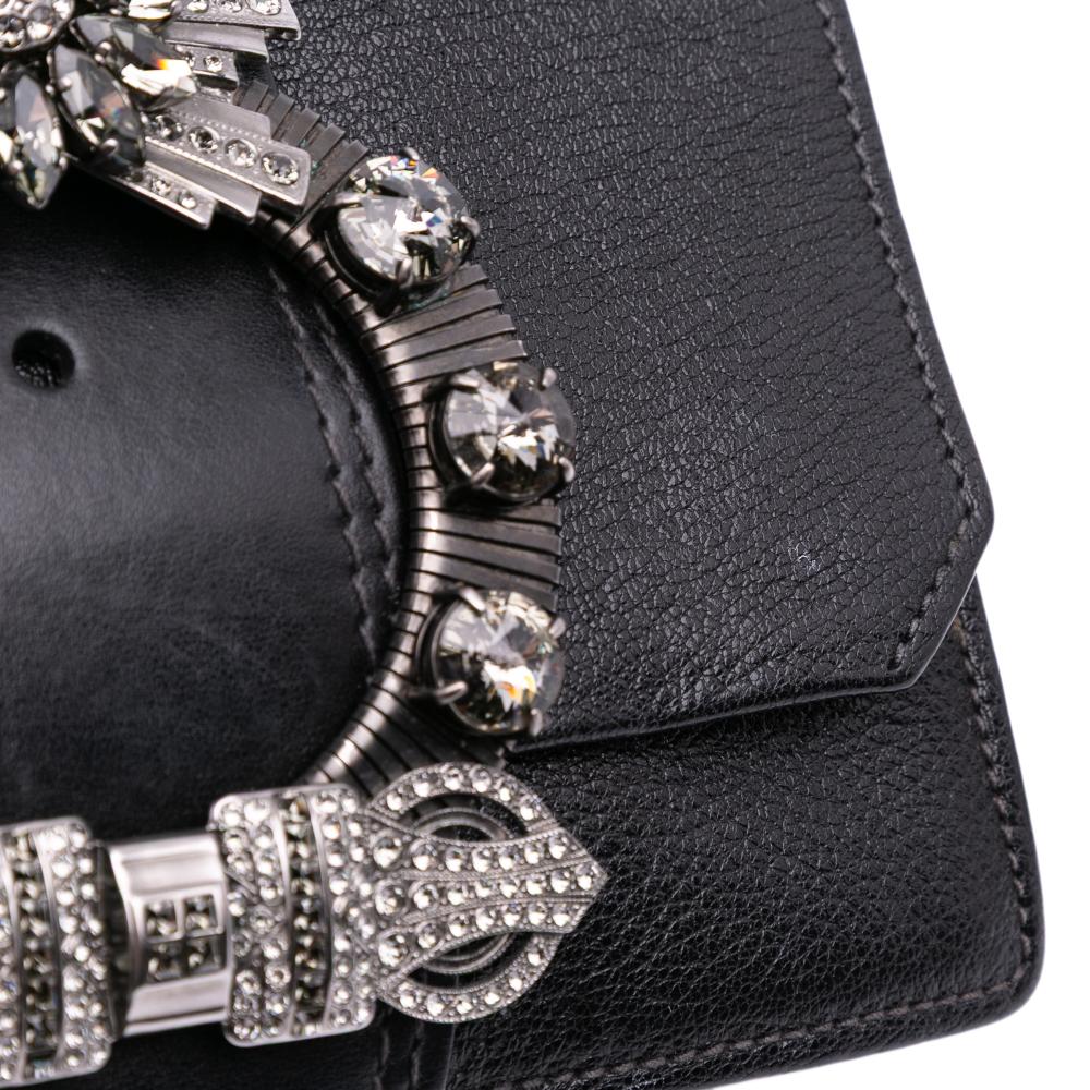 Miu Miu B Miu Miu Black Goatskin Leather Madras Soft Calf Crystal Embellished Crossbody Italy