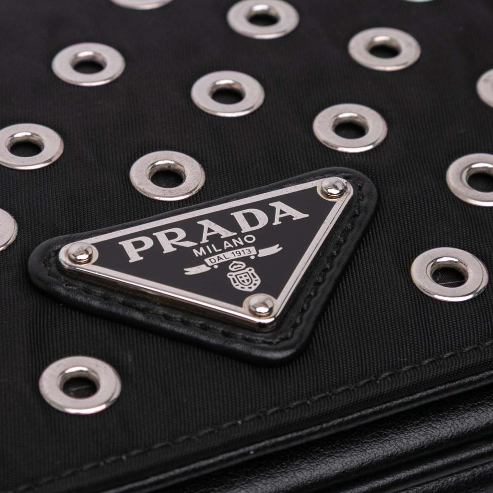 Prada B Prada Black Nylon Fabric Tessuto Grommet Crossbody Italy