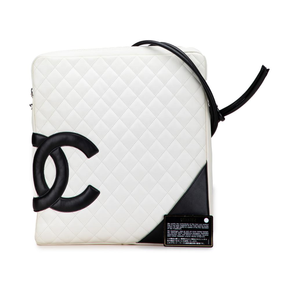 Chanel B Chanel White with Black Lambskin Leather Leather Maxi Lambskin Cambon Ligne Crossbody Italy