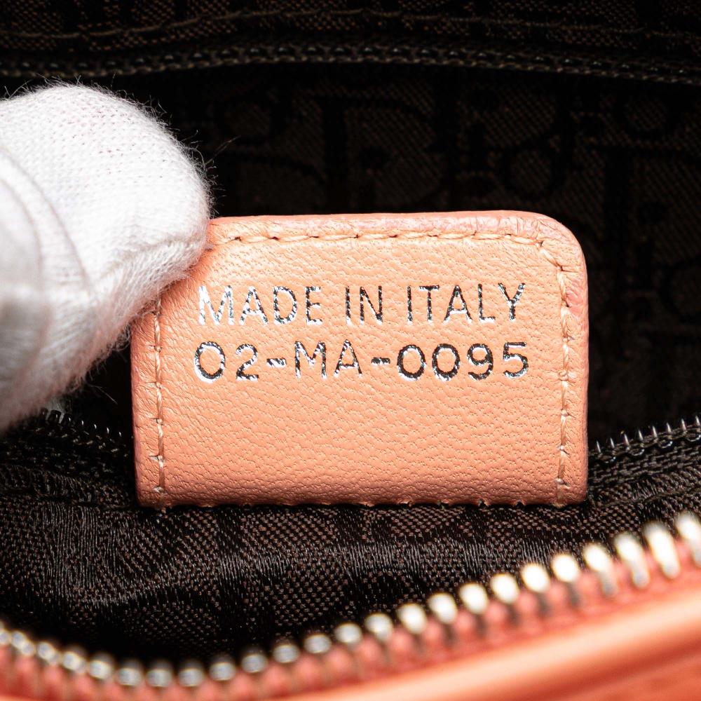 Christian Dior B Dior Pink Salmon Lambskin Leather Leather Medium Lambskin Cannage Lady Dior Italy