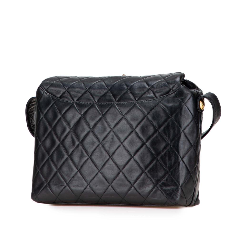 Chanel B Chanel Black Lambskin Leather Leather CC Quilted Lambskin Crossbody Italy