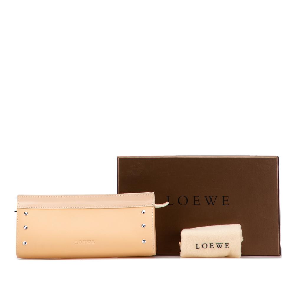 Loewe AB LOEWE Brown Caramel Calf Leather Studded Clutch Spain