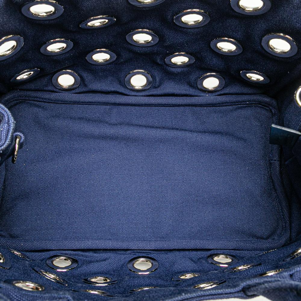 Prada AB Prada Blue Canvas Fabric Small Canapa Grommet Satchel Italy