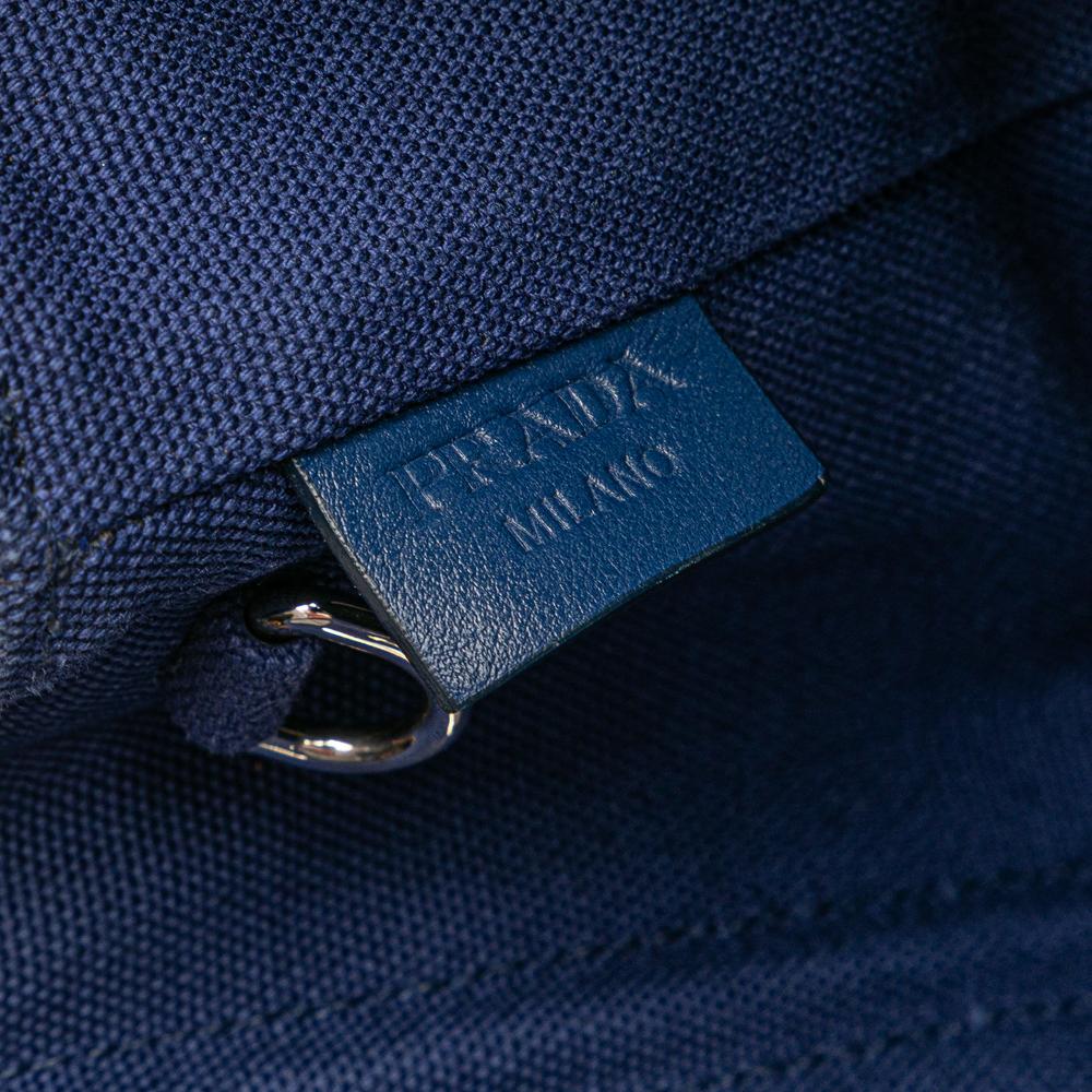 Prada AB Prada Blue Canvas Fabric Small Canapa Grommet Satchel Italy