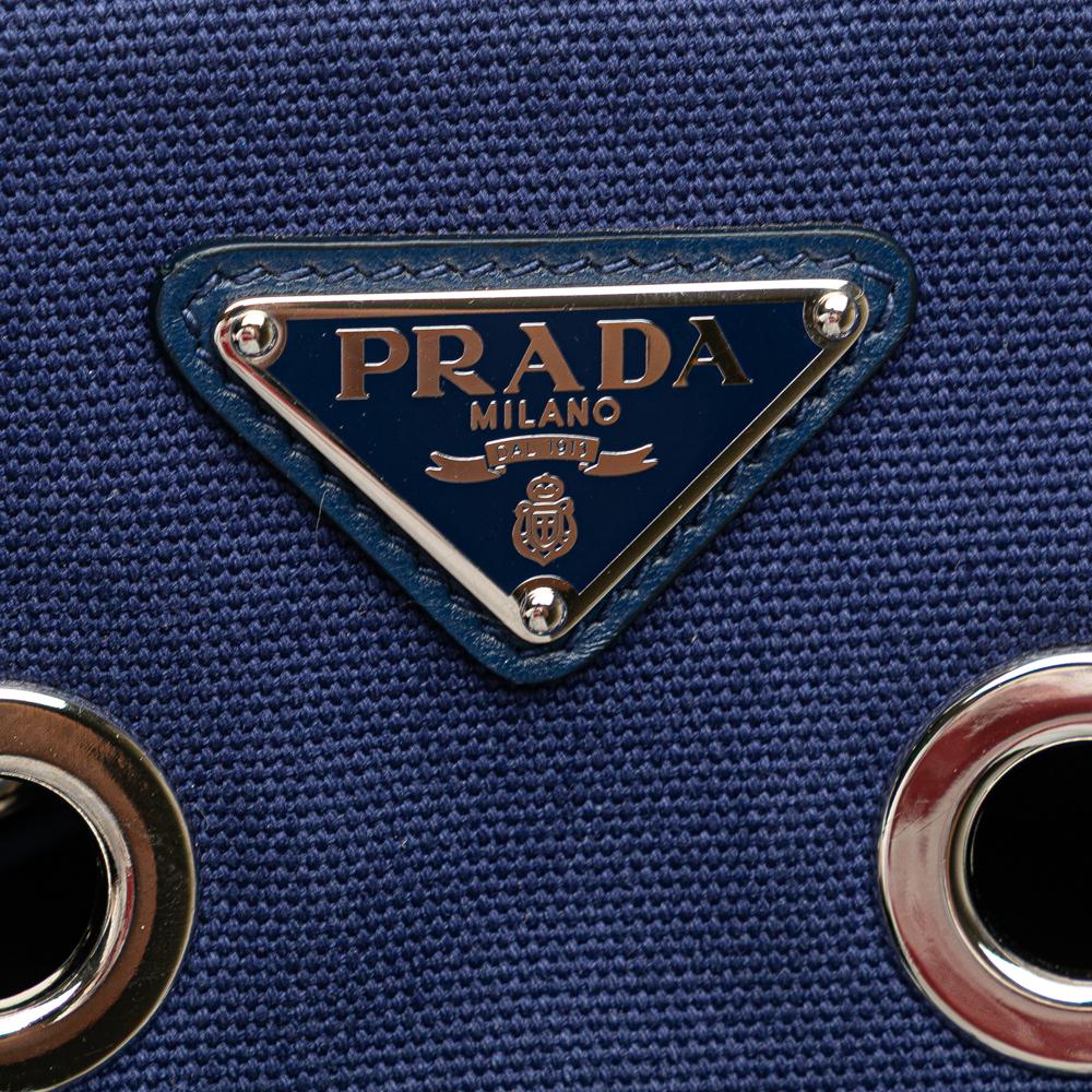 Prada AB Prada Blue Canvas Fabric Small Canapa Grommet Satchel Italy