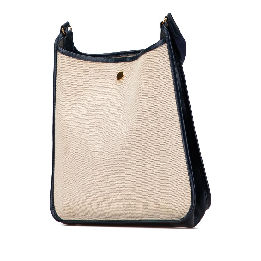 Hermès AB Hermès Brown Beige with Blue Midnight Blue Canvas Fabric Toile H and Barenia Vespa PM France