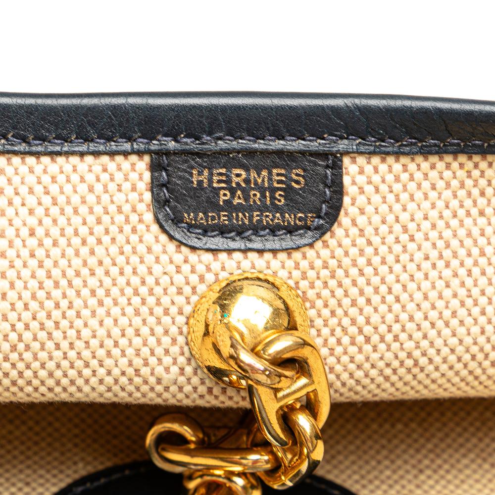 Hermès AB Hermès Brown Beige with Blue Midnight Blue Canvas Fabric Toile H and Barenia Vespa PM France