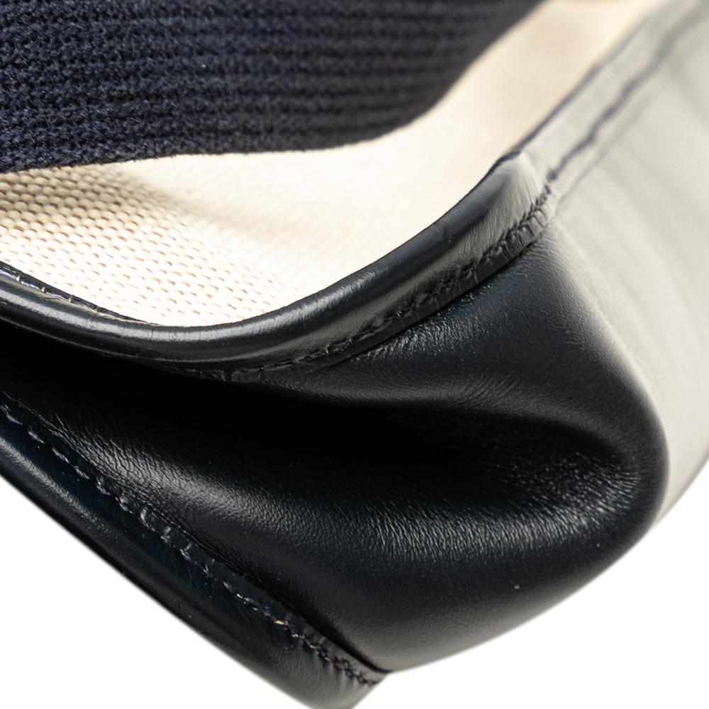 Hermès AB Hermès Brown Beige with Blue Midnight Blue Canvas Fabric Toile H and Barenia Vespa PM France