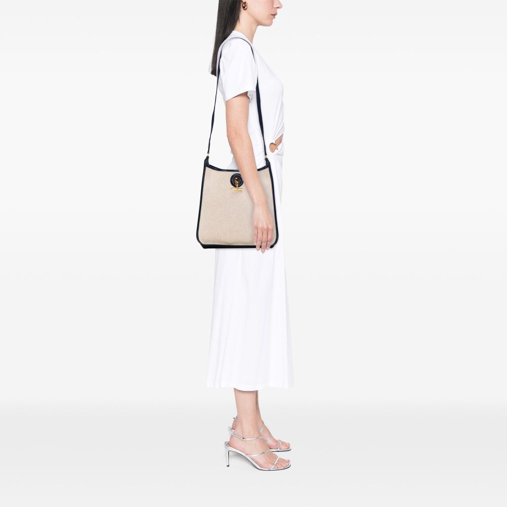 Hermès AB Hermès Brown Beige with Blue Midnight Blue Canvas Fabric Toile H and Barenia Vespa PM France