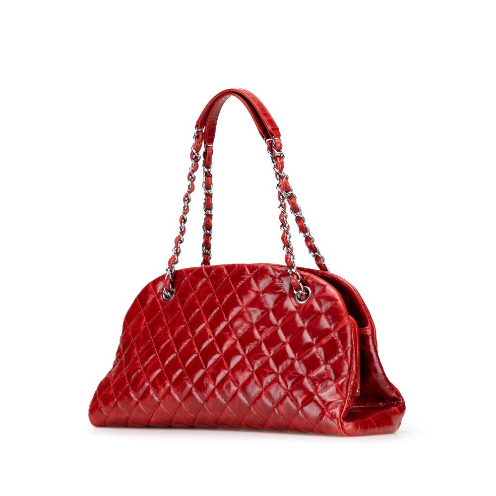 Chanel B Chanel Red Calf Leather Large Glazed skin Mademoiselle Bowling Bag Italy