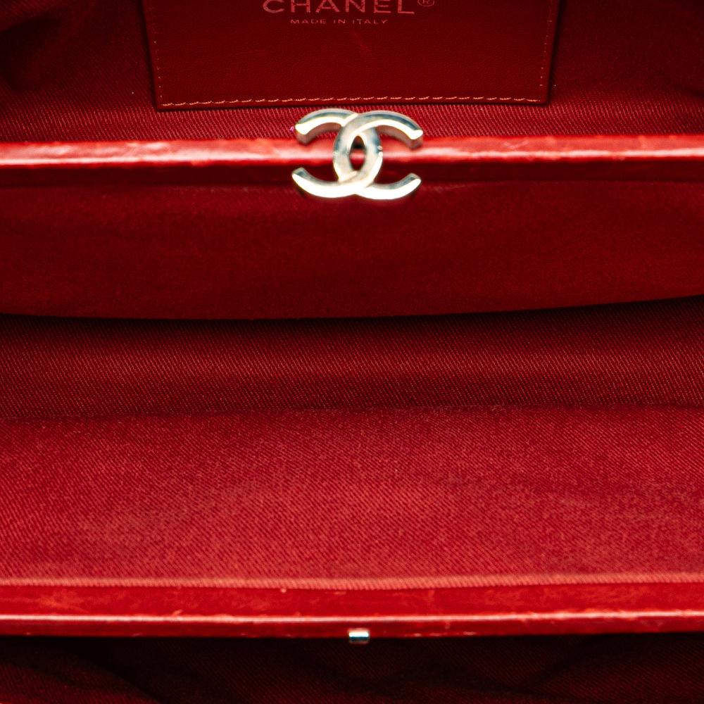 Chanel B Chanel Red Calf Leather Large Glazed skin Mademoiselle Bowling Bag Italy