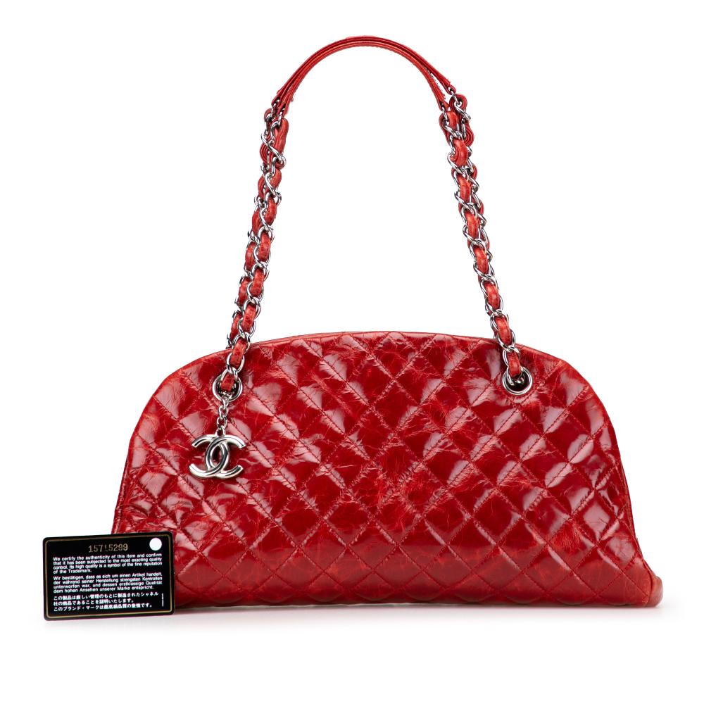 Chanel B Chanel Red Calf Leather Large Glazed skin Mademoiselle Bowling Bag Italy