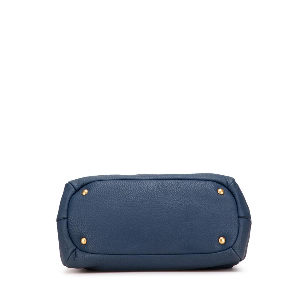 Prada B Prada Blue Calf Leather Vitello Daino Sacca 2 Manici Convertible Tote Italy