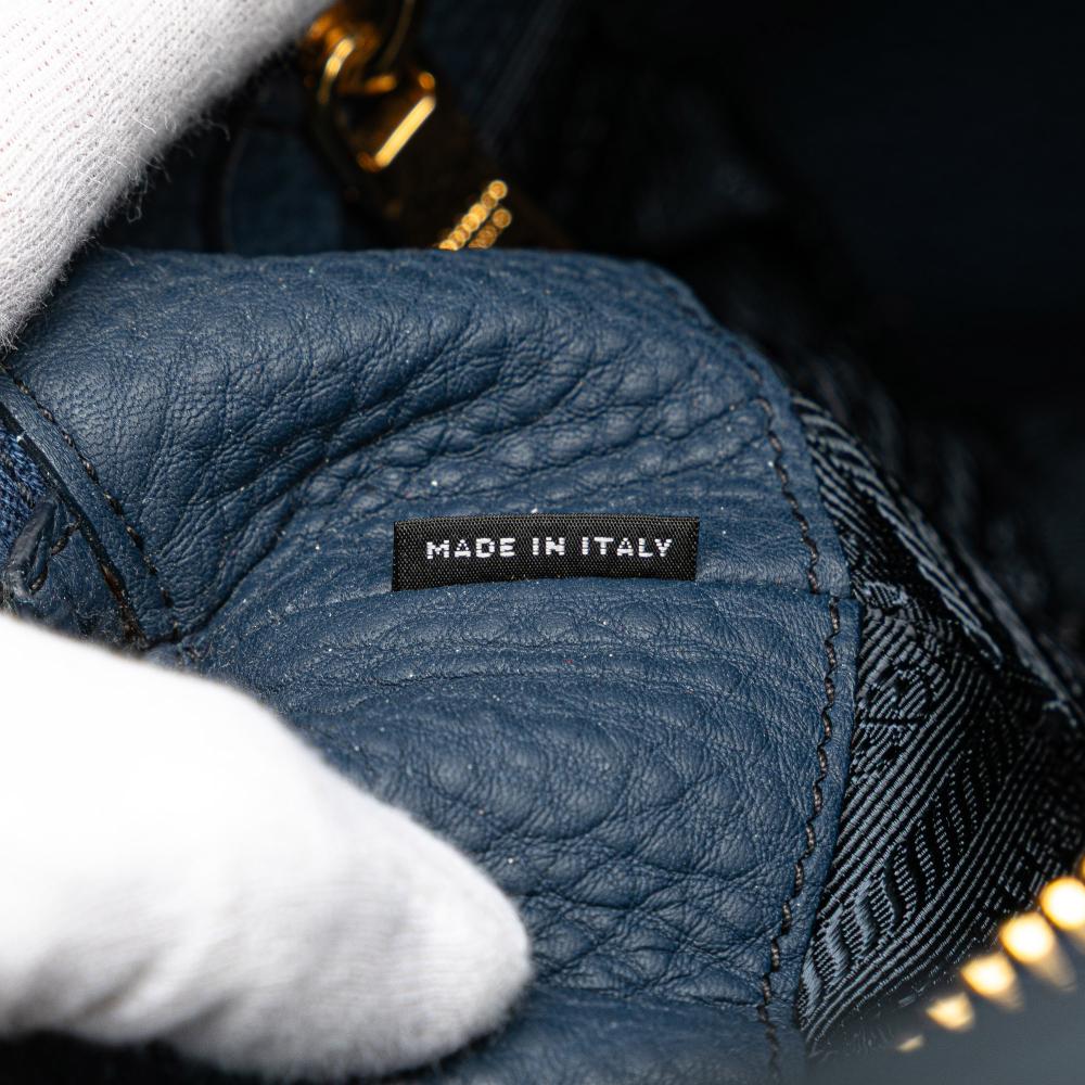 Prada B Prada Blue Calf Leather Vitello Daino Sacca 2 Manici Convertible Tote Italy