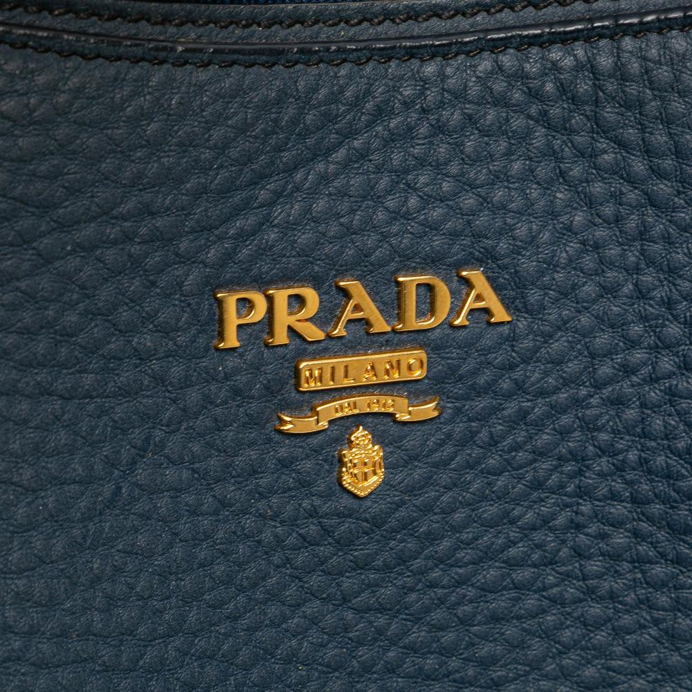 Prada B Prada Blue Calf Leather Vitello Daino Sacca 2 Manici Convertible Tote Italy