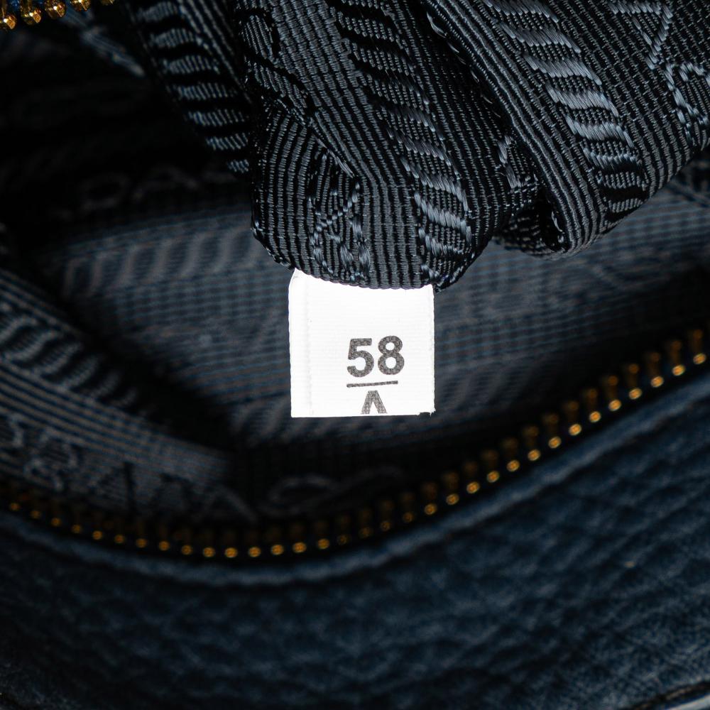 Prada B Prada Blue Calf Leather Vitello Daino Sacca 2 Manici Convertible Tote Italy