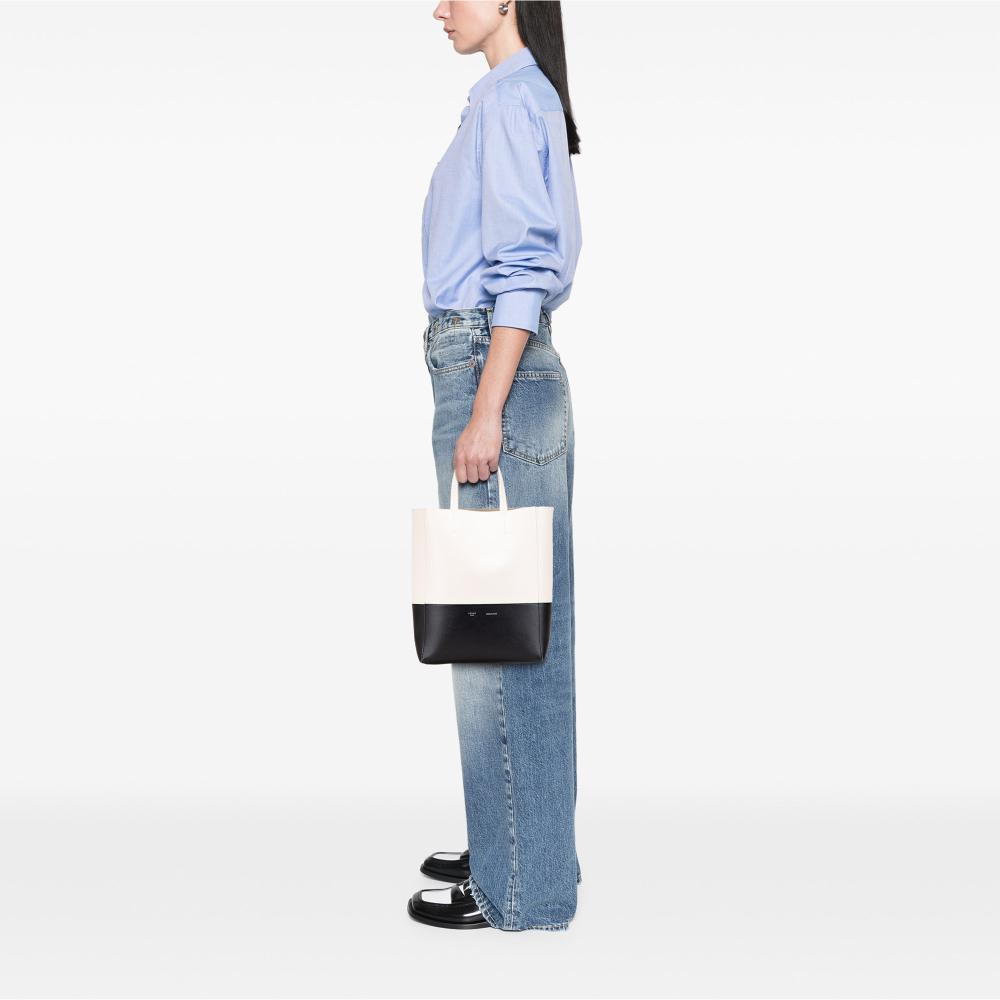 Celine B Celine White Off White with Black Calf Leather Small Bicolor Vertical Cabas Italy