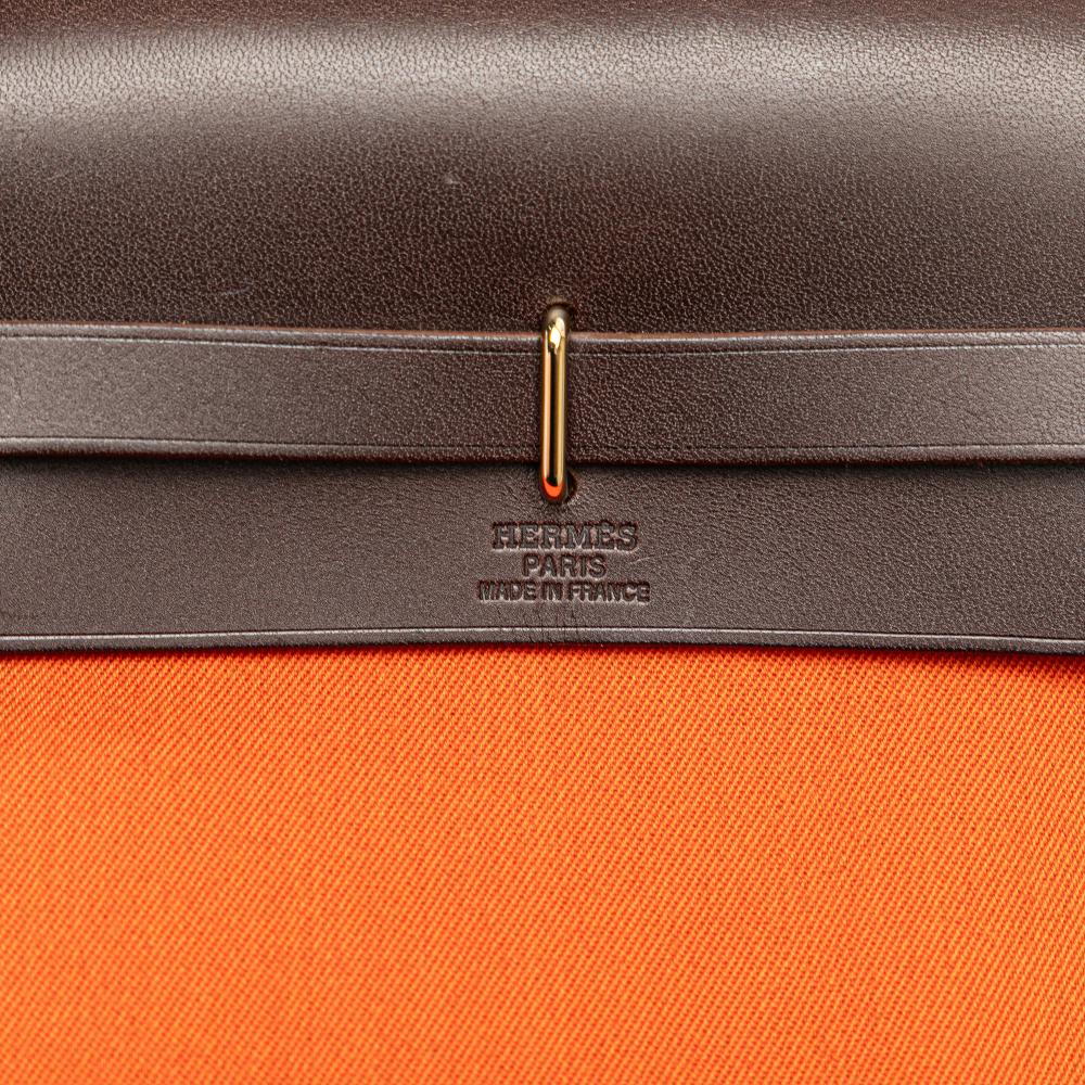 Hermès B Hermès Orange with Brown Dark Brown Canvas Fabric Toile Herbag TPM France