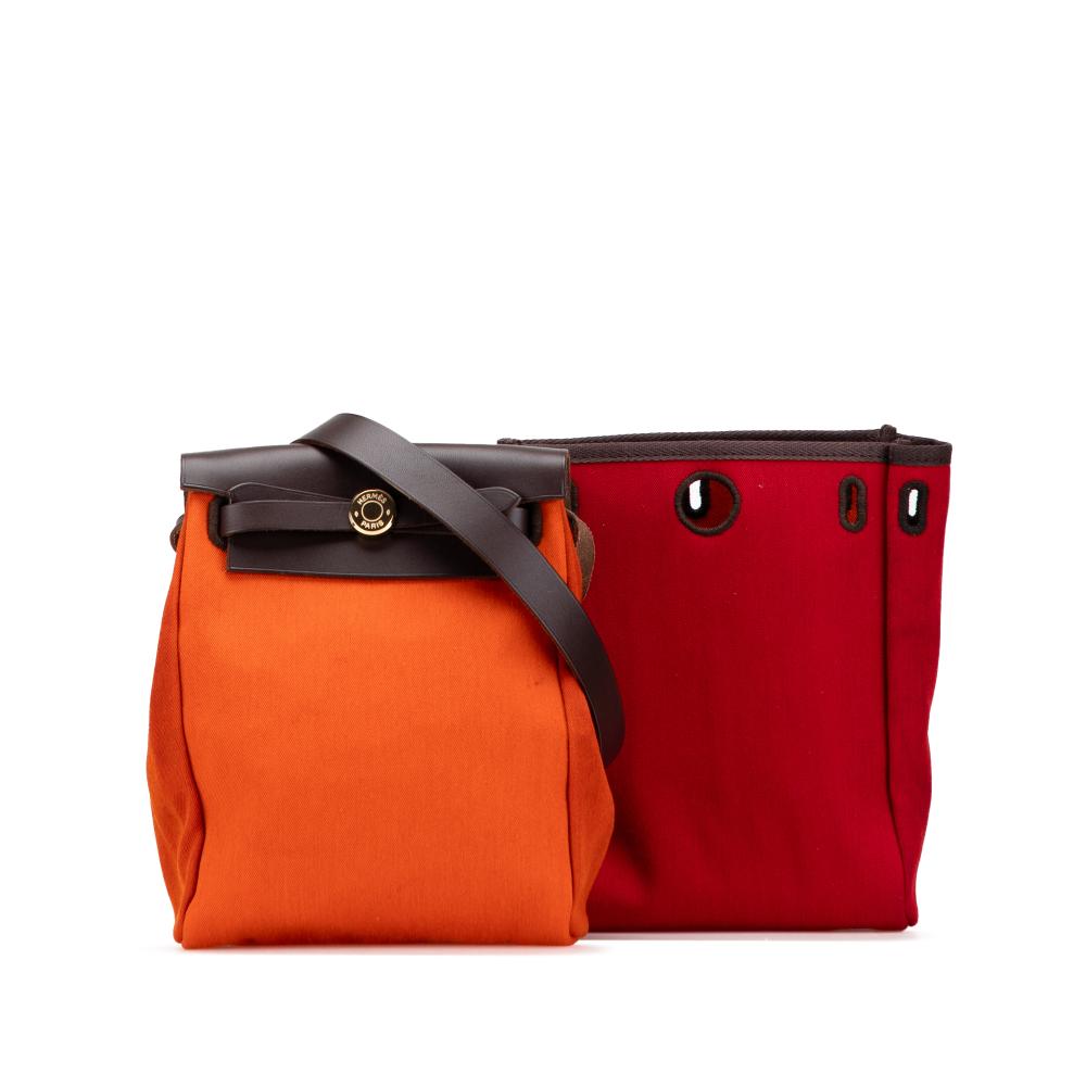 Hermès B Hermès Orange with Brown Dark Brown Canvas Fabric Toile Herbag TPM France