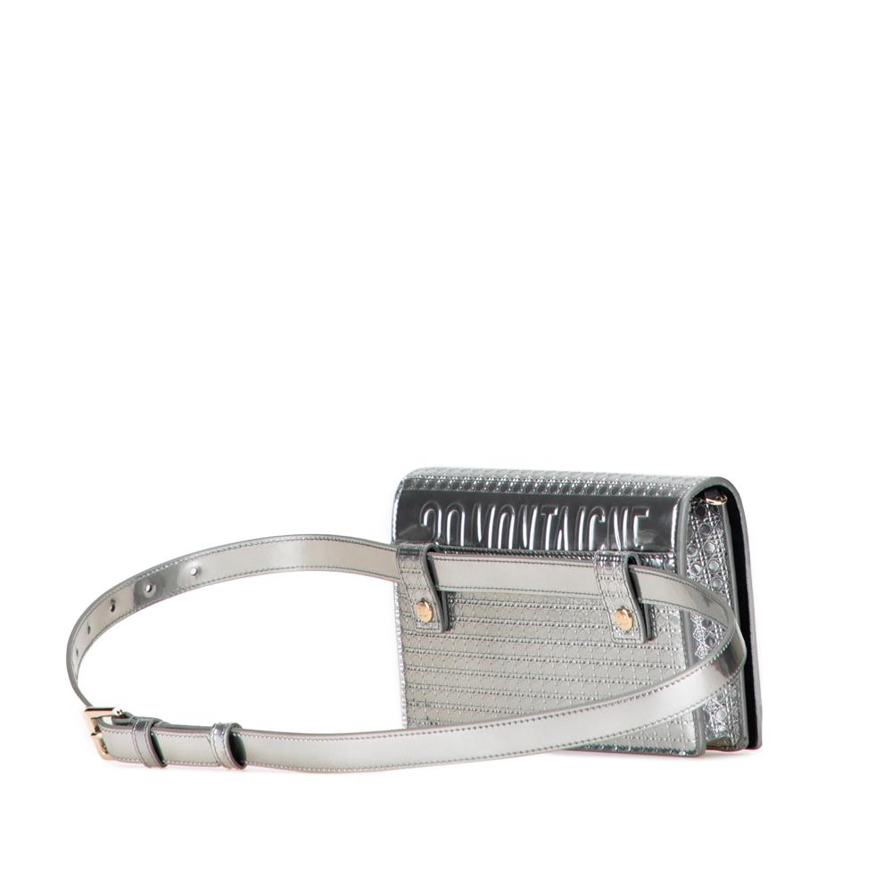 Christian Dior B Dior Silver Patent Leather Leather Metallic Patent Microcannage 2 in 1 30 Montaigne Pouch Italy