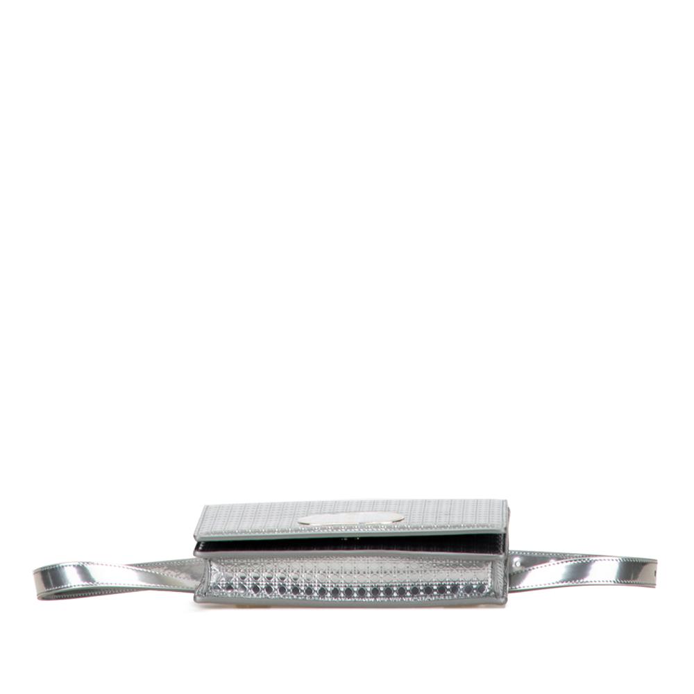 Christian Dior B Dior Silver Patent Leather Leather Metallic Patent Microcannage 2 in 1 30 Montaigne Pouch Italy