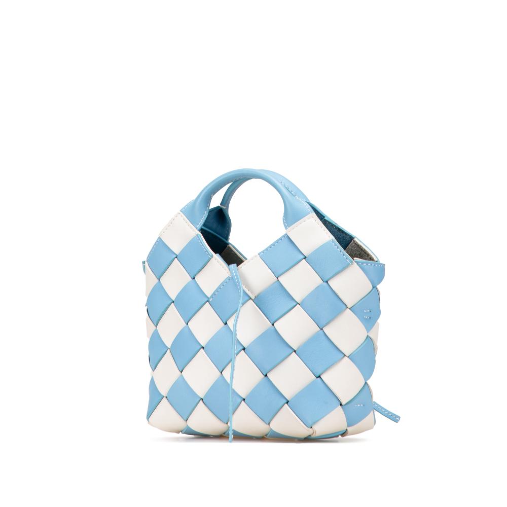 Loewe B LOEWE Blue Light Blue Calf Leather Mini Woven skin Gingham Surplus Basket Bag Spain