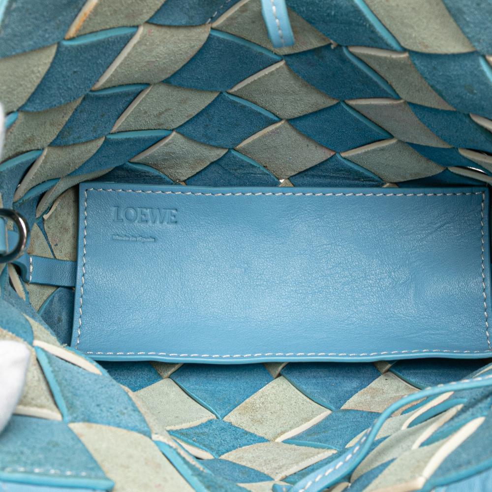Loewe B LOEWE Blue Light Blue Calf Leather Mini Woven skin Gingham Surplus Basket Bag Spain