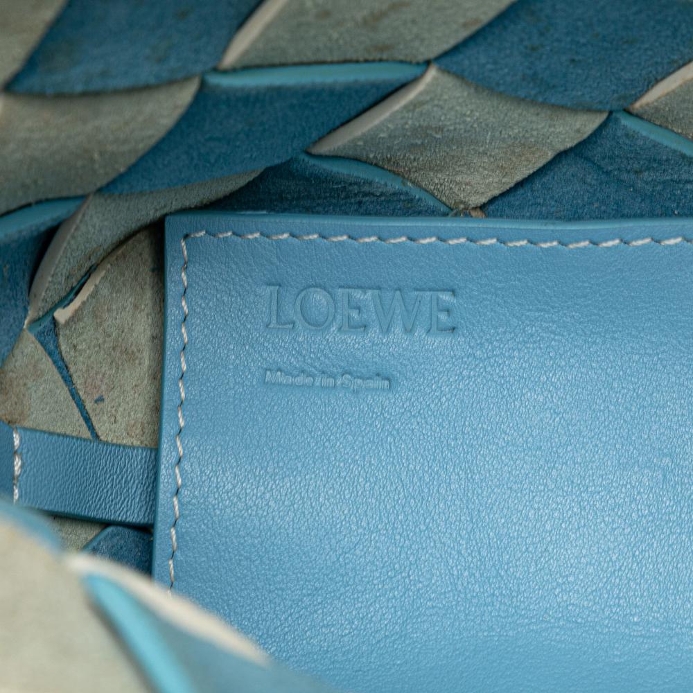 Loewe B LOEWE Blue Light Blue Calf Leather Mini Woven skin Gingham Surplus Basket Bag Spain