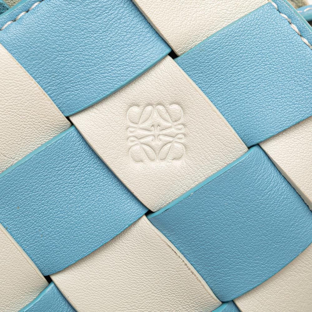 Loewe B LOEWE Blue Light Blue Calf Leather Mini Woven skin Gingham Surplus Basket Bag Spain
