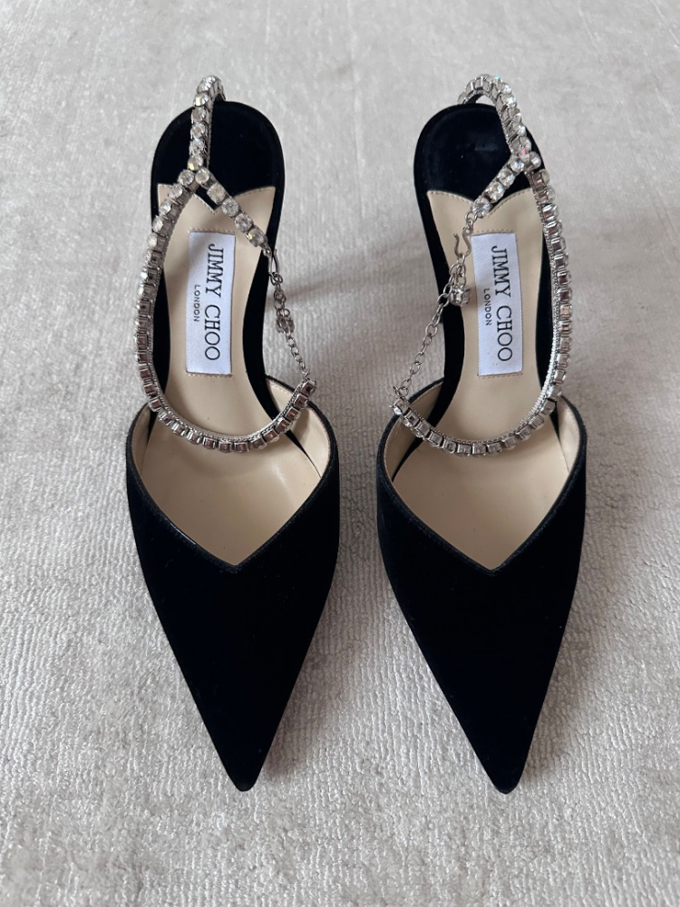 Jimmy Choo Escarpins en daim noir avec ornements en cristal 85
