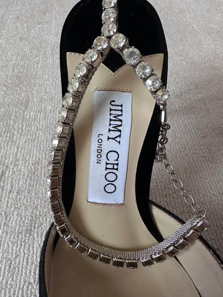 Jimmy Choo Escarpins en daim noir avec ornements en cristal 85