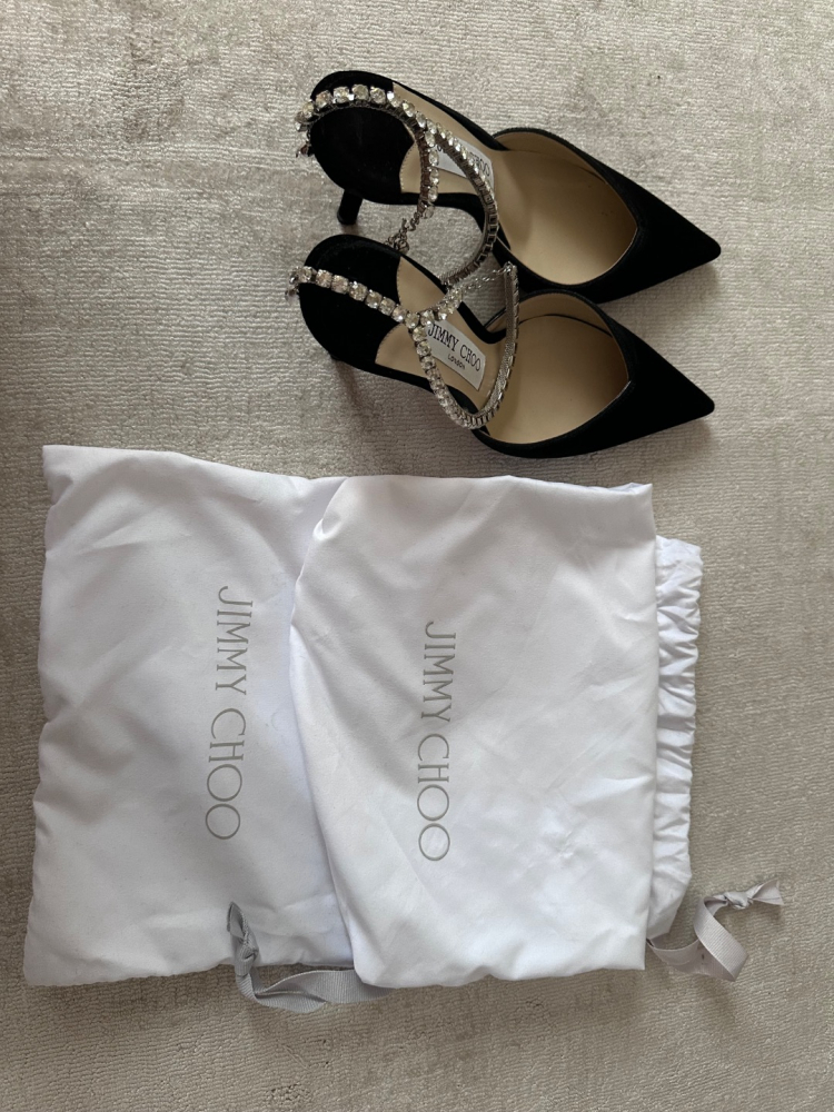 Jimmy Choo Escarpins en daim noir avec ornements en cristal 85