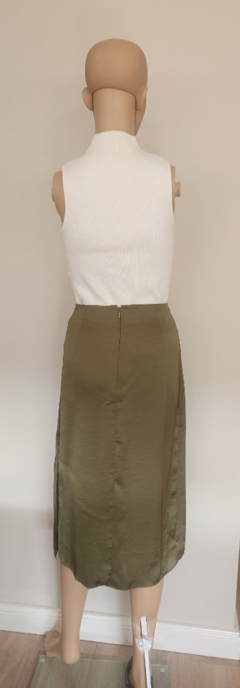 Elie Tahari green satin midi skirt