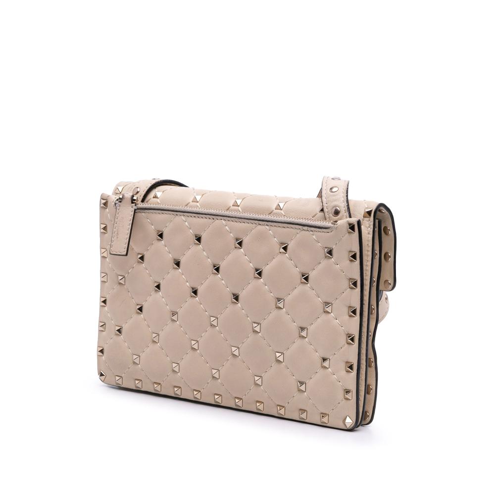 Valentino B Valentino Brown Light Beige Nappa Leather Leather Nappa Rockstud Spike Crossbody Italy