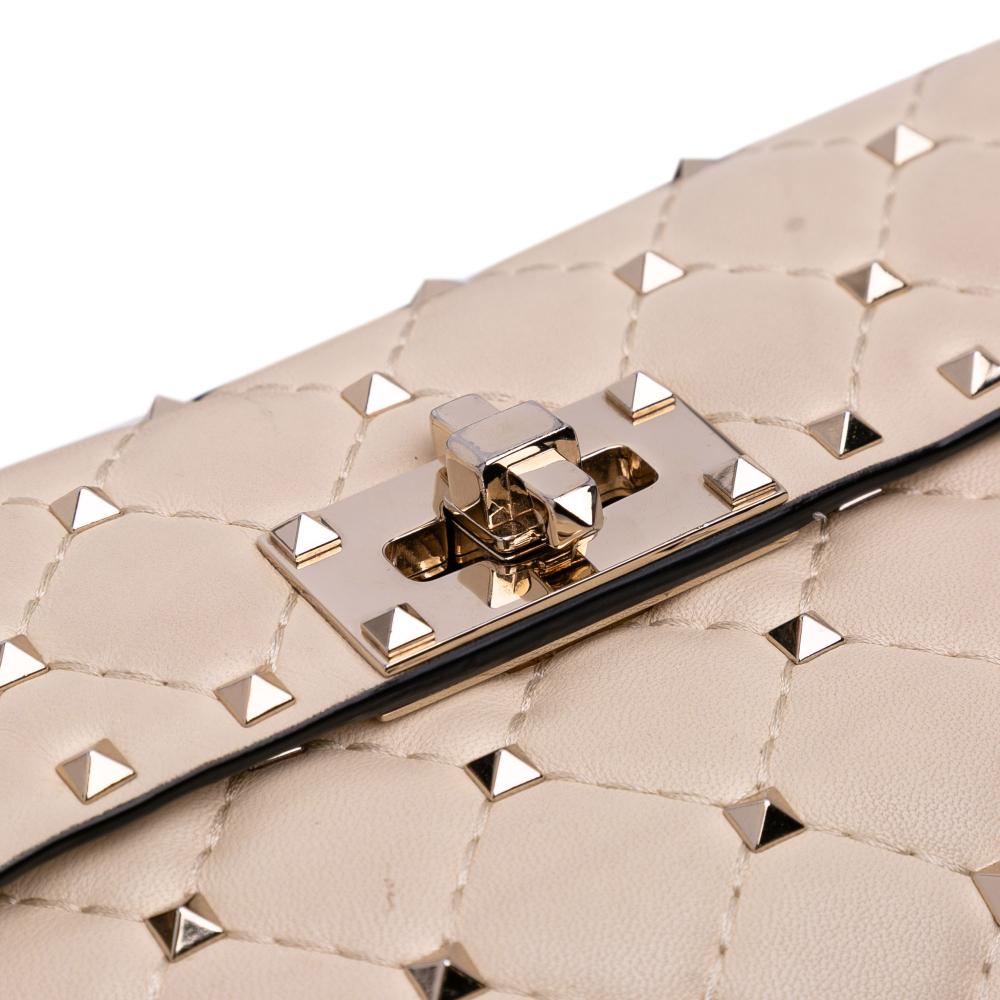 Valentino B Valentino Brown Light Beige Nappa Leather Leather Nappa Rockstud Spike Crossbody Italy