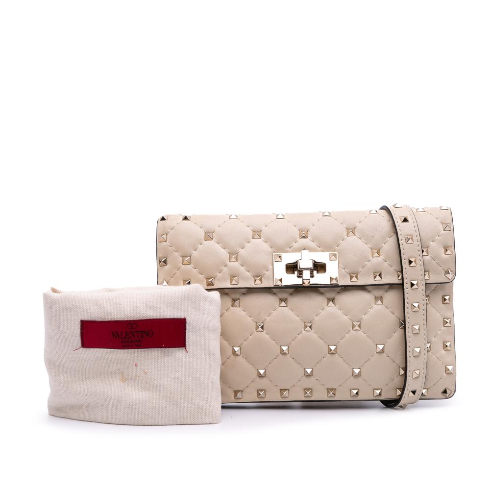 Valentino B Valentino Brown Light Beige Nappa Leather Leather Nappa Rockstud Spike Crossbody Italy
