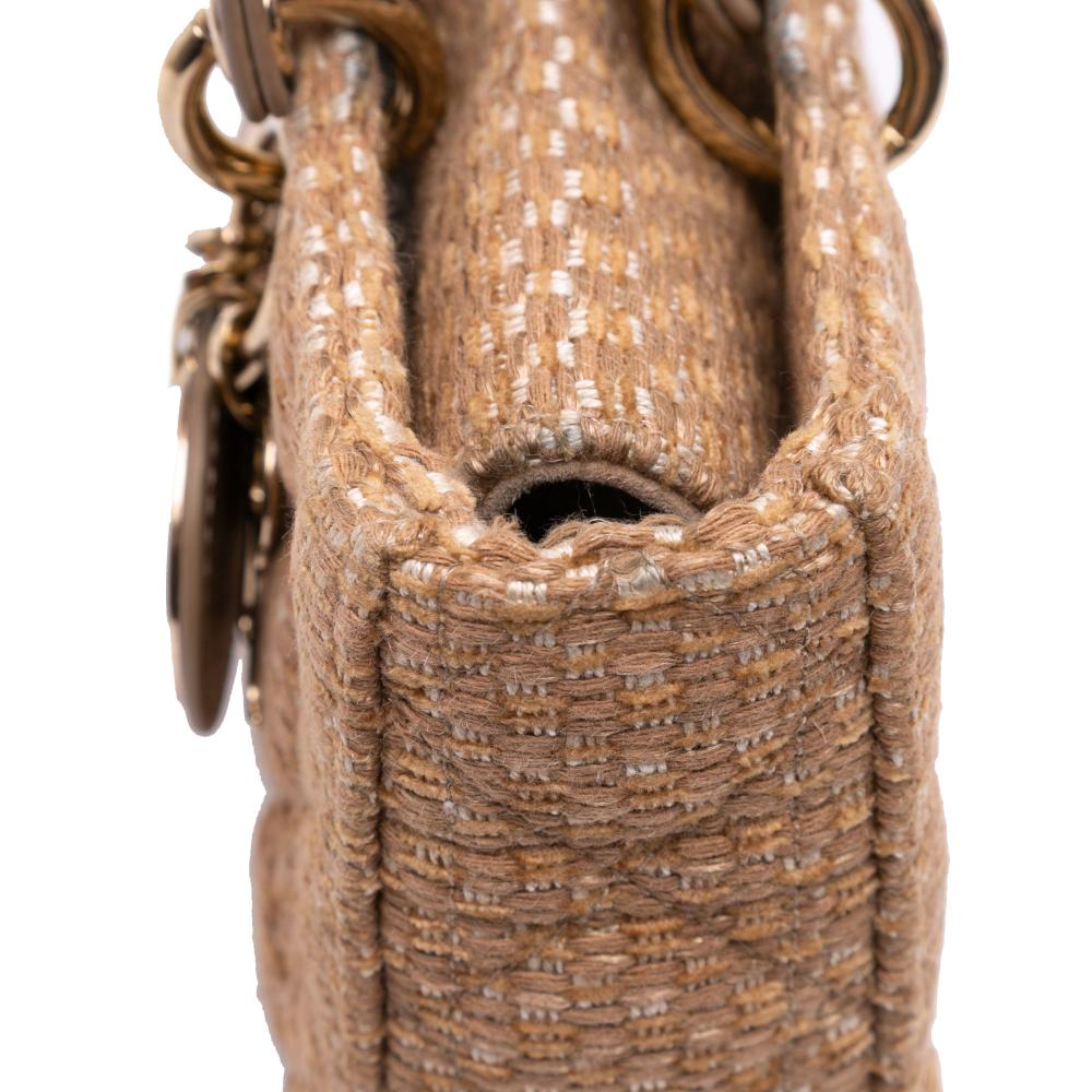 Christian Dior B Dior Brown Light Brown Tweed Fabric Medium Cannage Lady D Joy Italy