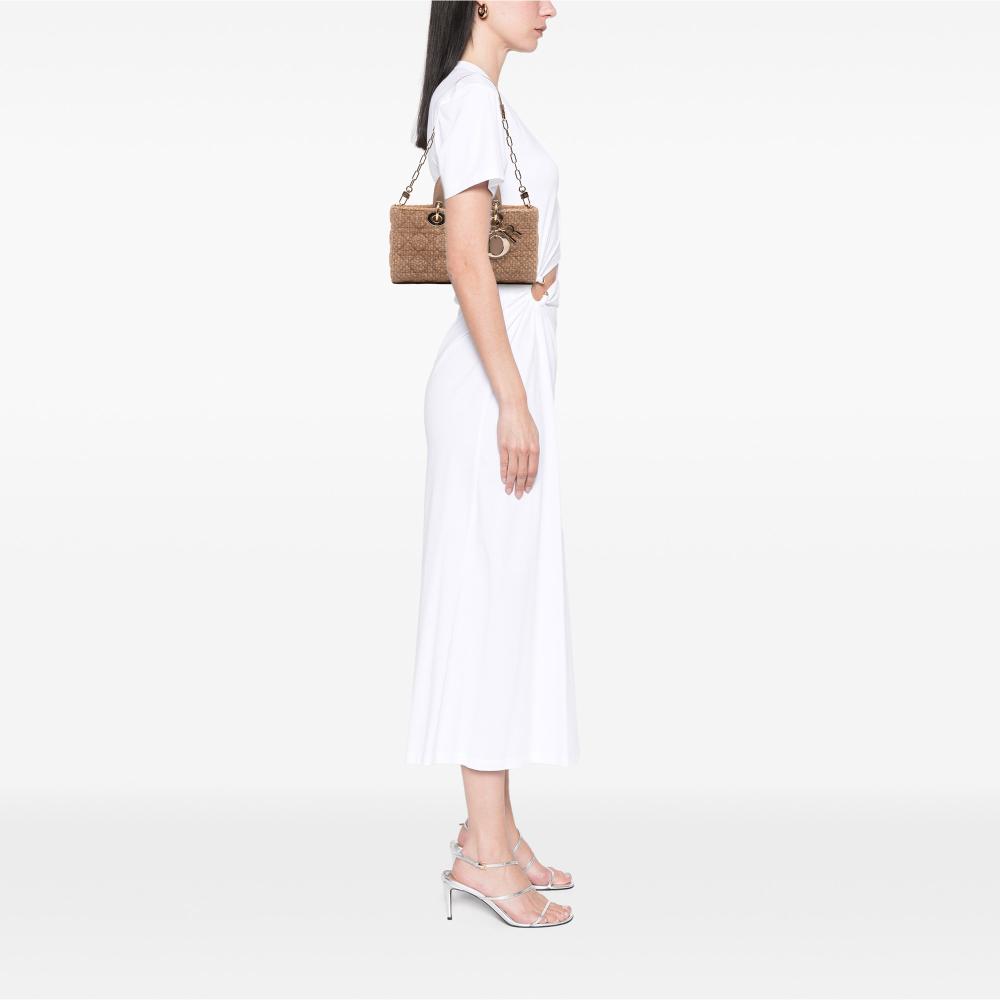 Christian Dior B Dior Brown Light Brown Tweed Fabric Medium Cannage Lady D Joy Italy