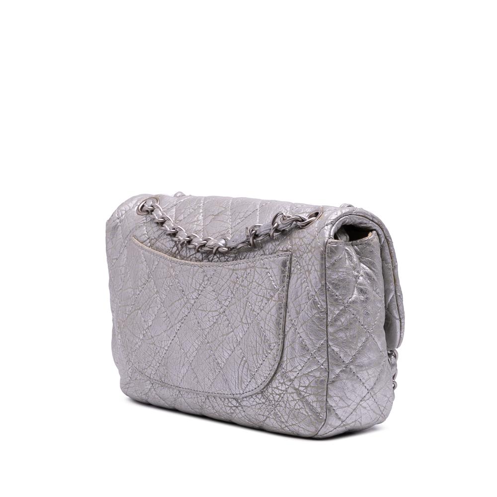 Chanel B Chanel Silver Calf Leather Quilted Aged skin On The Rocks Flap France