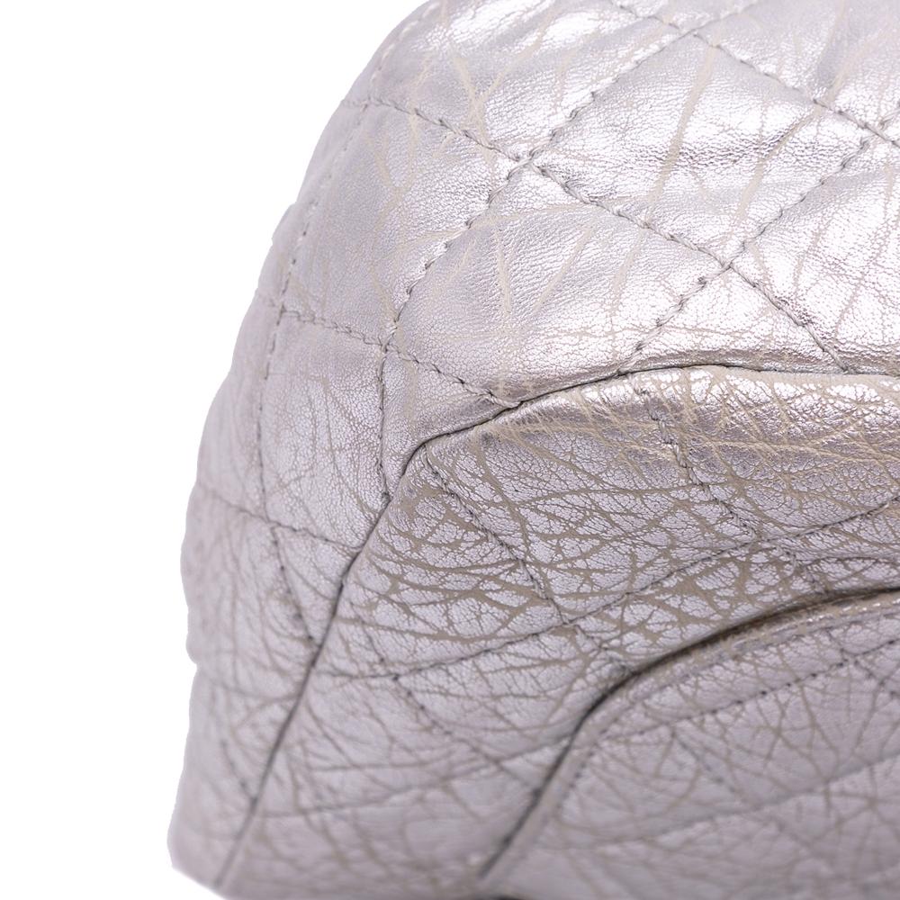 Chanel B Chanel Silver Calf Leather Quilted Aged skin On The Rocks Flap France