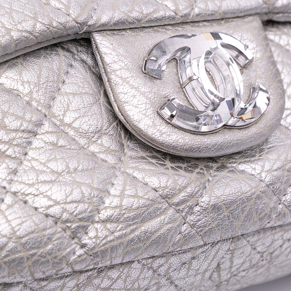 Chanel B Chanel Silver Calf Leather Quilted Aged skin On The Rocks Flap France
