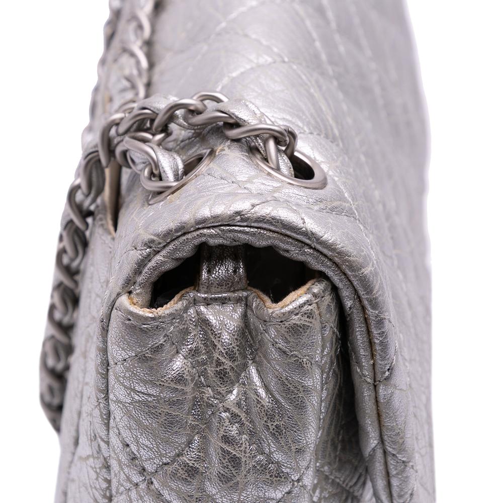 Chanel B Chanel Silver Calf Leather Quilted Aged skin On The Rocks Flap France