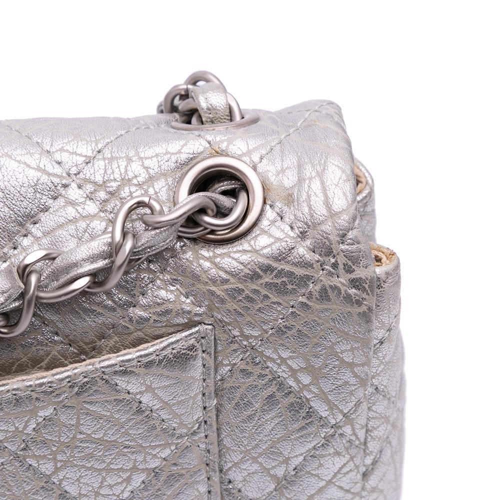 Chanel B Chanel Silver Calf Leather Quilted Aged skin On The Rocks Flap France