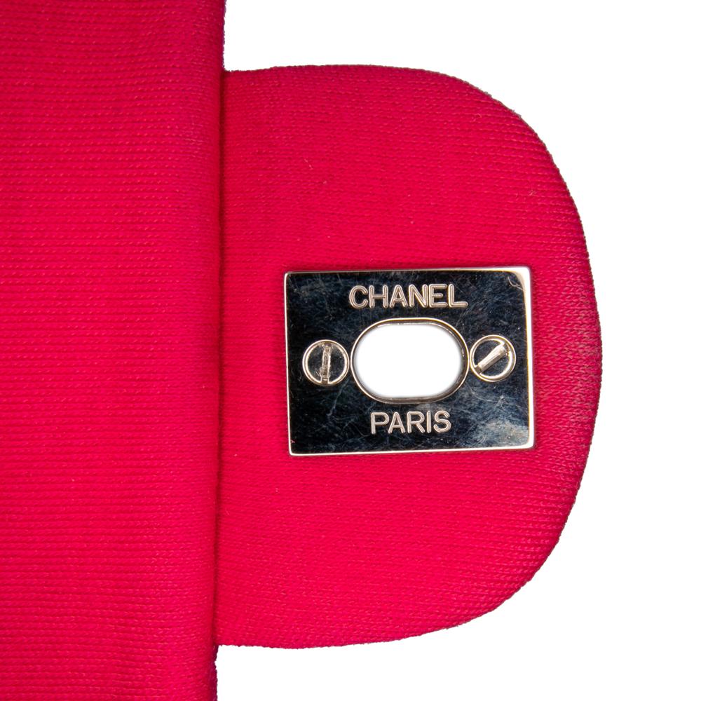 Chanel B Chanel Pink Dark Pink Cotton Fabric Quilted Jersey East West Single Flap Italy