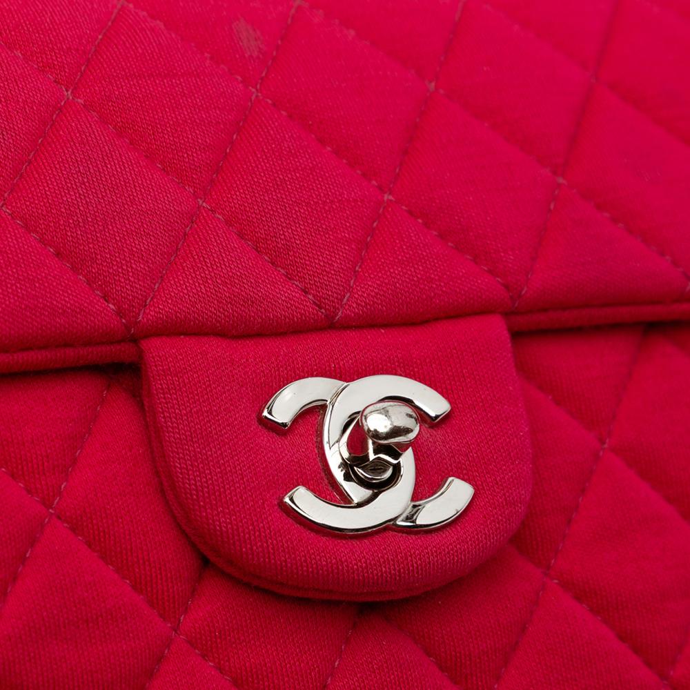 Chanel B Chanel Pink Dark Pink Cotton Fabric Quilted Jersey East West Single Flap Italy