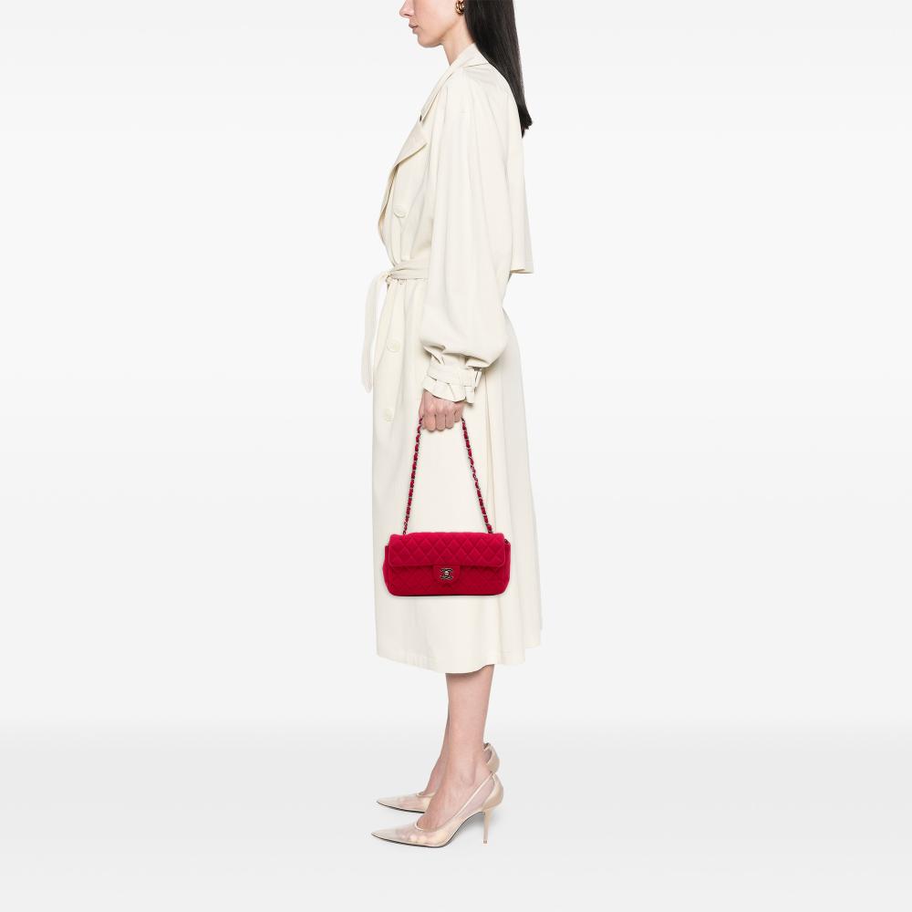 Chanel B Chanel Pink Dark Pink Cotton Fabric Quilted Jersey East West Single Flap Italy