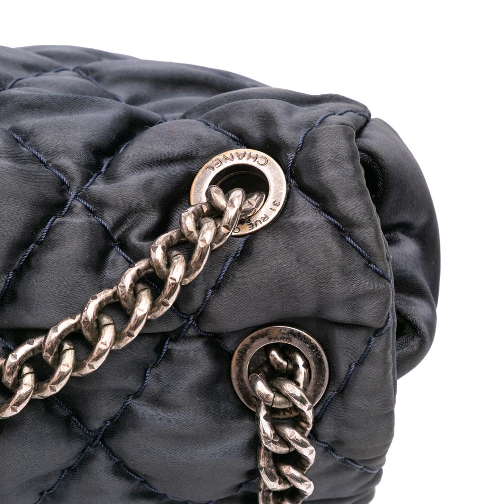 Chanel B Chanel Black Satin Fabric Extra Large CC Quilted Single Flap Italy